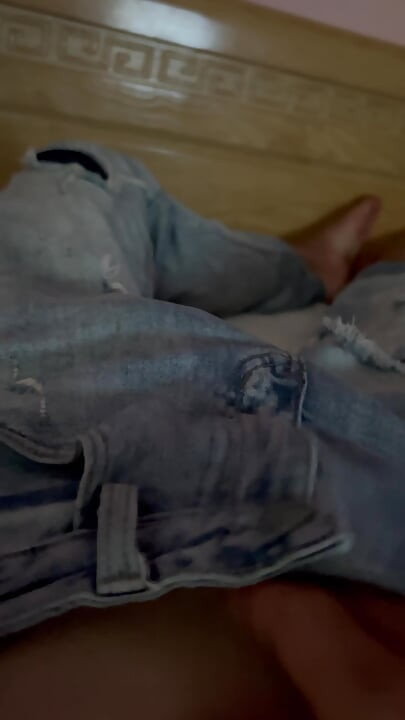 Young just 18 slim smooth asian. Jerk tiny dick in jeans and shoot huge cum load.