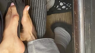 Tiny Feet With Long Toes Massage and almost a footjob