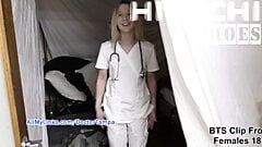 Stacy Shepard의 Dont Tell the Doc I cum on the clock, set-up and bloopers, watch film at hitachihoes.com