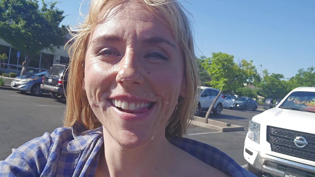 Petite Blonde Deepthroats Cock in Public Parking Lot
