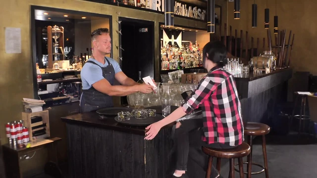 Dark Haired Slut Jerking off Her Favorite Waiter