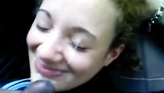 West African immigrant nuts on cute Euro girl's face