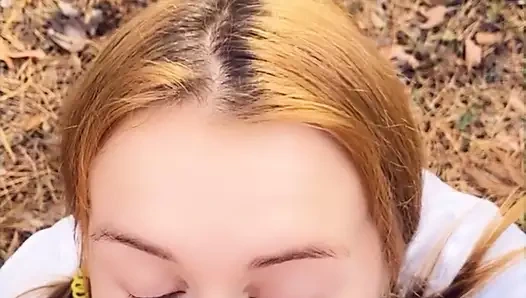 Sloppy blowjob in the park. She mouth is made for cock