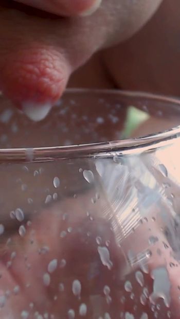 Hot Mom Milking in Glass Close up