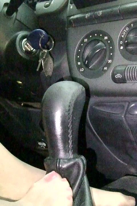 Sensual Footjob to Gear Stick in Nude Sheerest Pantyhose and Red Nailpolish