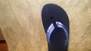 Cumming on cum stained Teva sandal