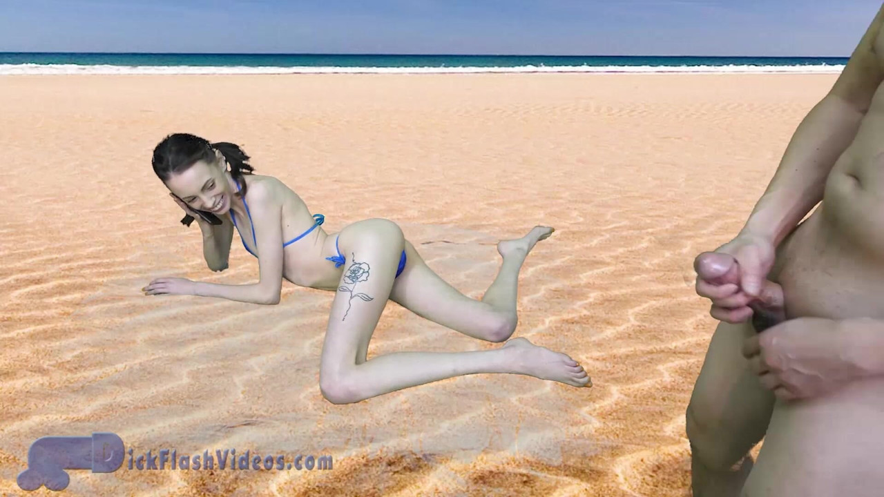 Pervert Sneaks Up on Cute Teen Aria Haze at the Beach