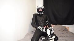 I wank and cum on my boots in my biker gear