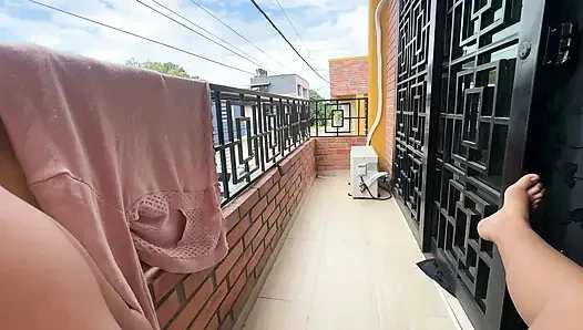 Last night I was walking around the balcony in my underwear and I saw my neighbor looking over here so I decided to masturbate this morning to see if I would go out and