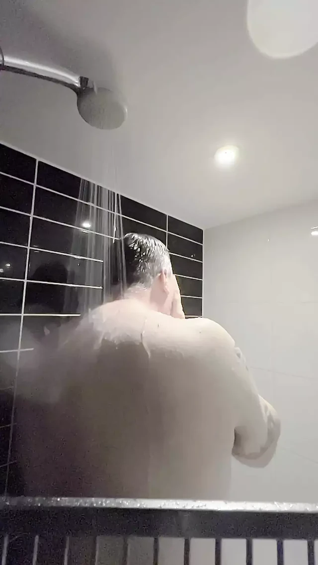 Chubby Tattooed Guy Showering