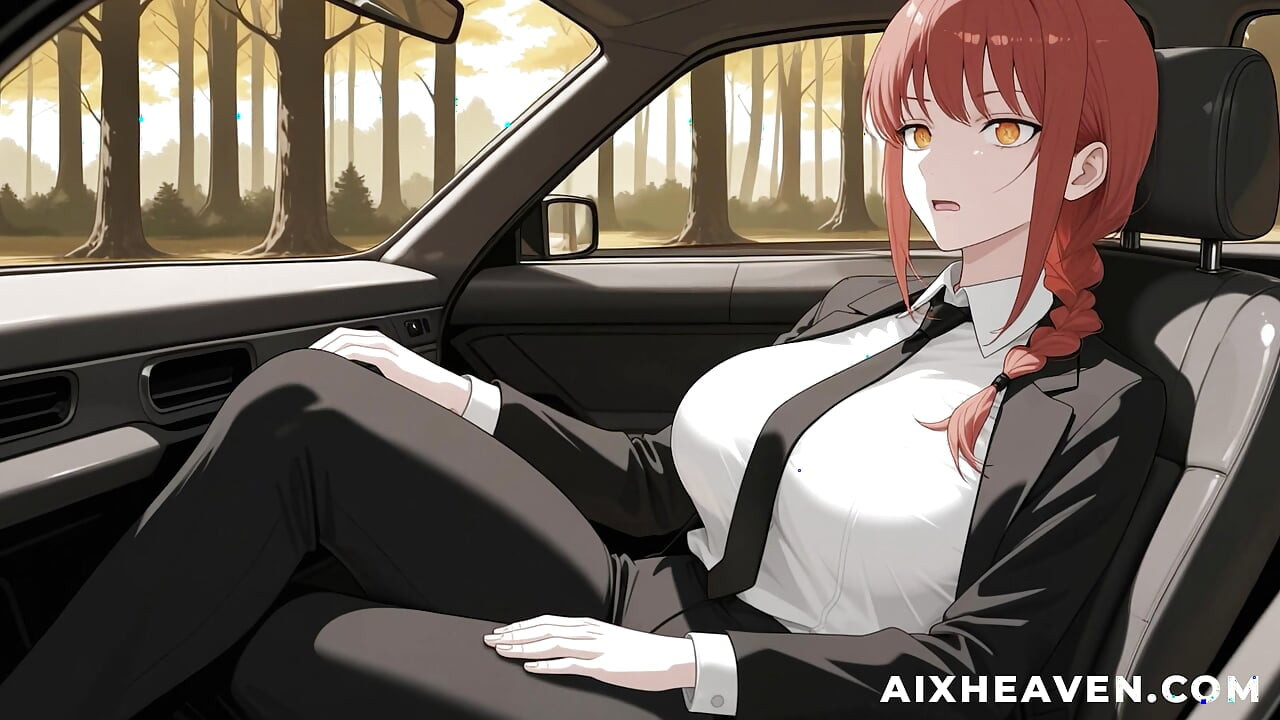 Makima neukt in de auto op weg naar haar werk! Kettingzaagman ongecensureerde Hentai