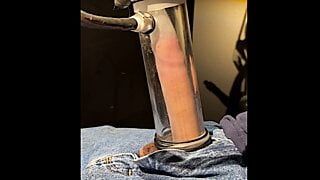 milking machine enlarges and sucks cock