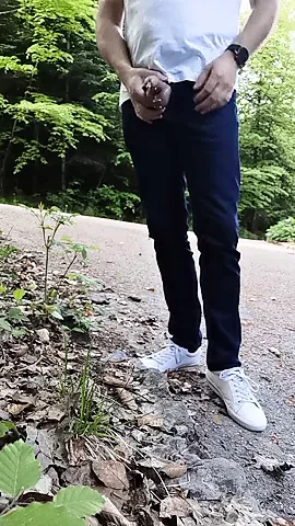 Jerking off cumshot in public