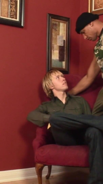 Unforgettable moment from "Black muscle hunk breaks in and fucks blonde twink"