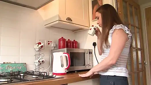 Horny stepmom fucks hard with his stepson in the kitchen
