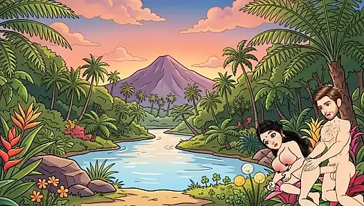 Man fucks woman with big cock in the forest, woman is very happy.