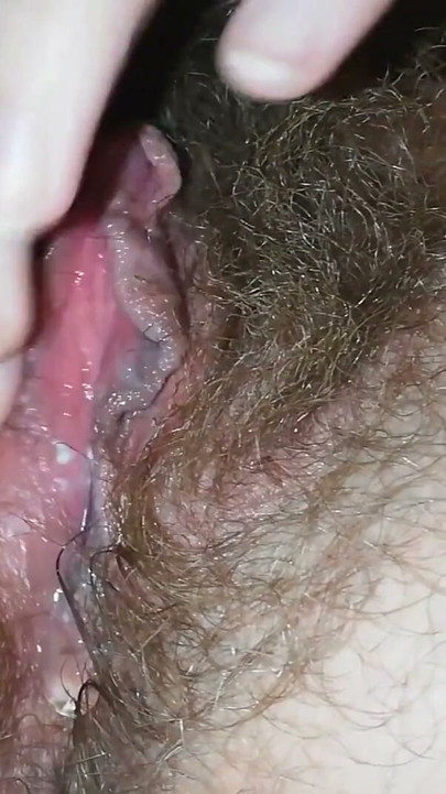 Super hairy pussy big clit masturbation wet orgasm in closeup | Clip 1