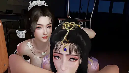 3D две возбужденные крошки делят один большой член