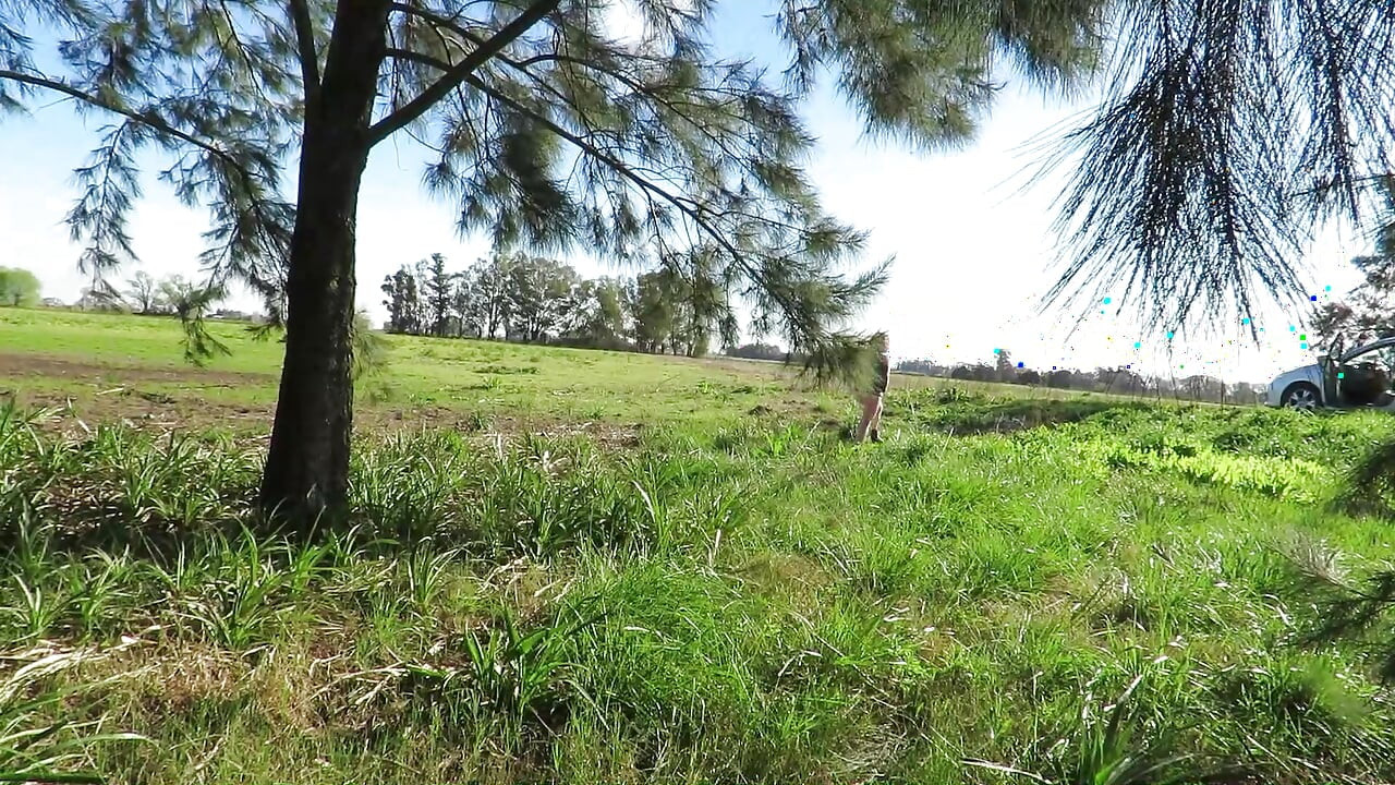 Patricia and her ass walks among the pines