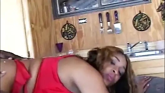 Huge boobs very sexy black pussy fucking in the kitchen
