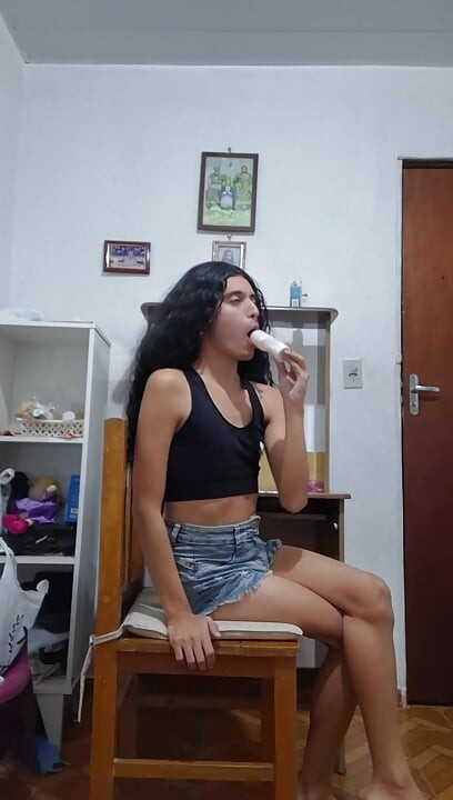 Beautiful shemale sucking deodorant with saliva
