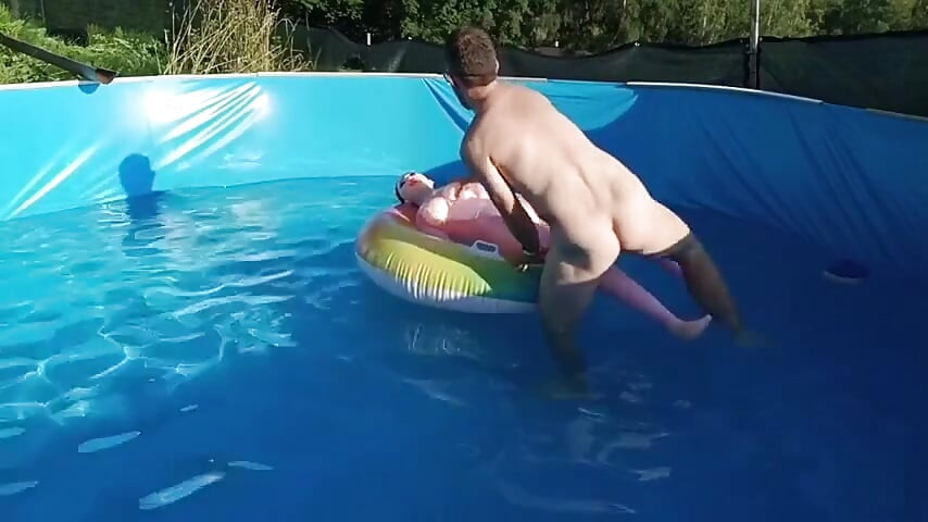 Wet Ride in the Pool Fucking a Doll with a Proper Finish
