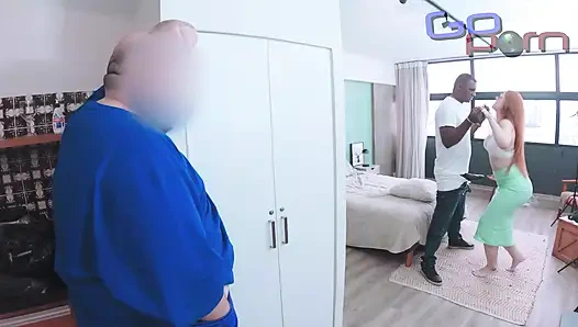 Cuckold Husband Walks Into the Room and Sees His Wife Fucking with BBC