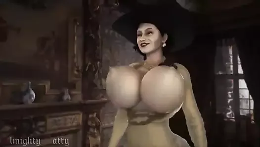 Lady Dimitrescu's Gigantic Tits Bounce Dramatically When She Walks
