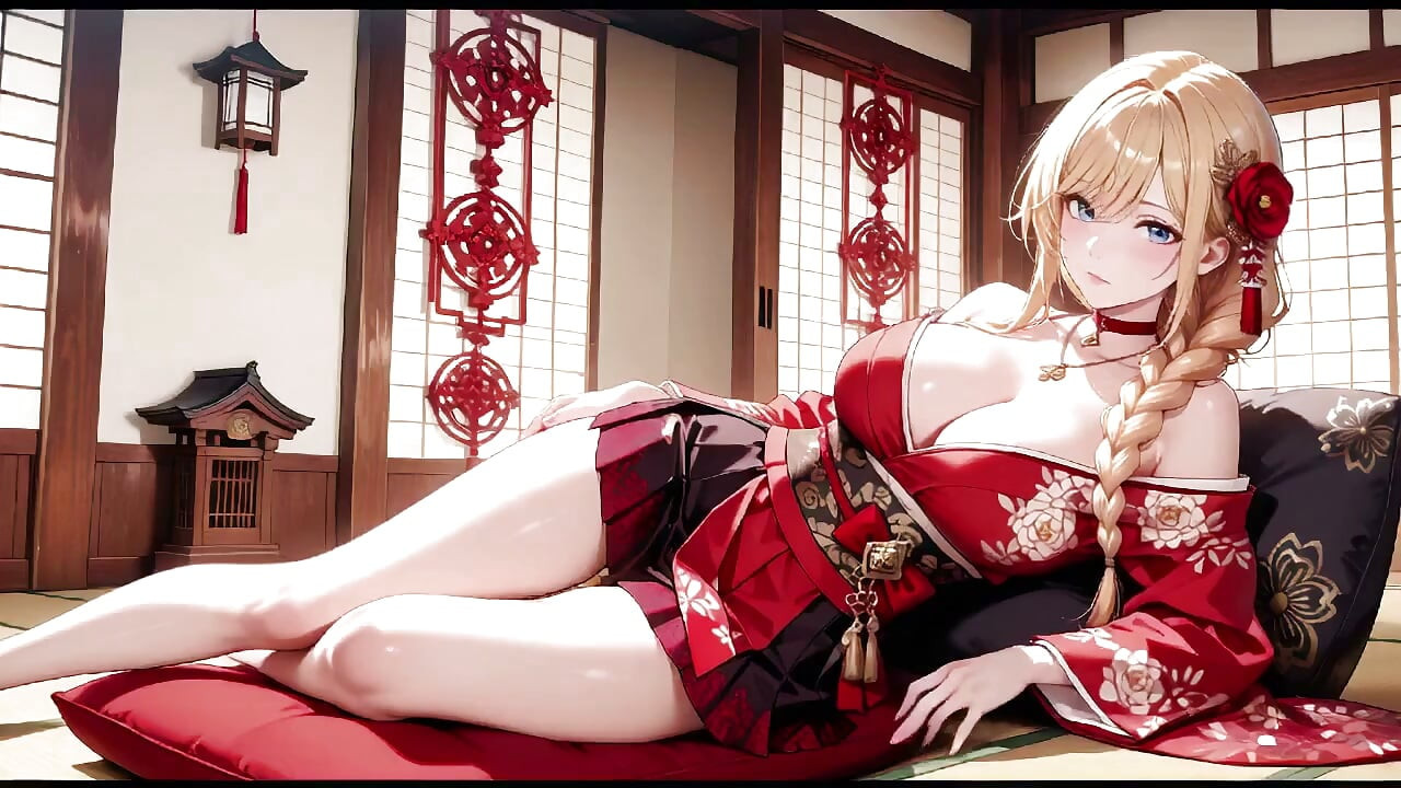 Red & Black Miko! Forbidden Shrine Prayer, High-Slit Hakama Exposure, Golden Goddess's Wet Gaze!