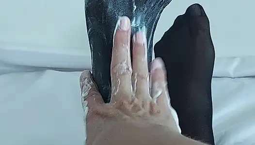 BLACK PANTYHOSE WITH LOTS OF COSMETICS