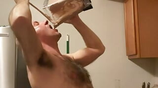 Fat gainer stuffing his face with a game of shake