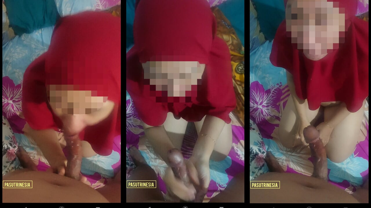My big Dick gets Blowjob by beautiful Red Hijab Teacher