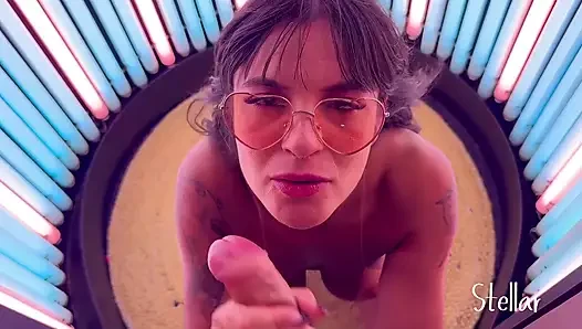 Fucking Inside the Tanning Booth Until I Get a Load in My Mouth