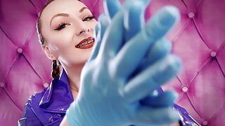 ASMR video hot sounding with Arya Grander - blue nitrile gloves fetish close up video