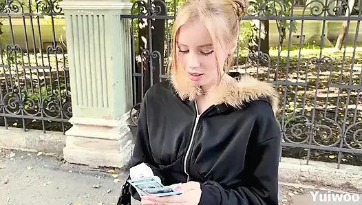 Shy stranger cheated on her boyfriend for money and a big dick
