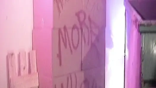 Blonde and Brunette in Steamy Warehouse Threesome with Pink Lights