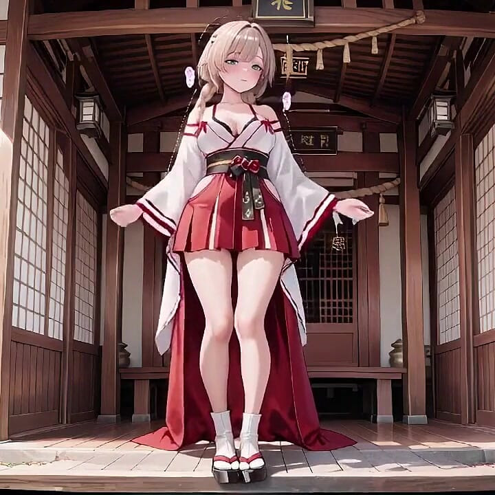 Forbidden Contrast Between Shrine & Bedroom, Wet Secrets Under Red & White Kimono.