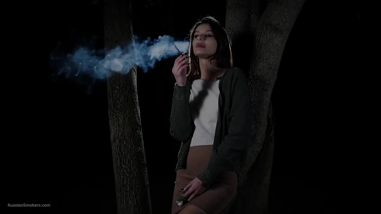 Sweet Russian Girl Smoking Cigarette Outdoor Daylight