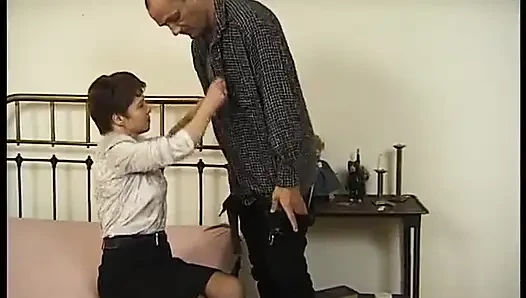 Stockinged brunette mature sucking dick and getting screwed