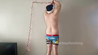 Straight Bear Sets Up Christmas Lights in Sexy Santa Underwear