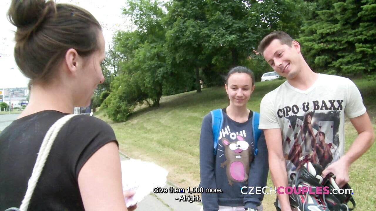 Playful young woman joins a park foursome (Czech Couples)