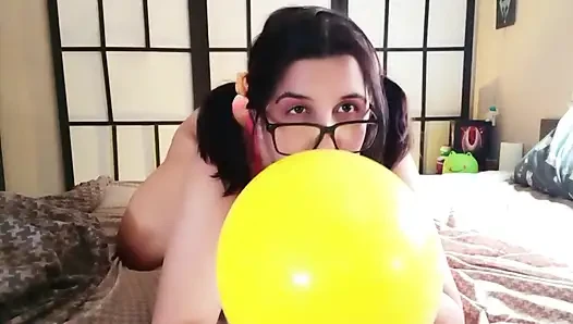 Cute Ponytails Girl Blow and Pop Balloons - Bunny Looner