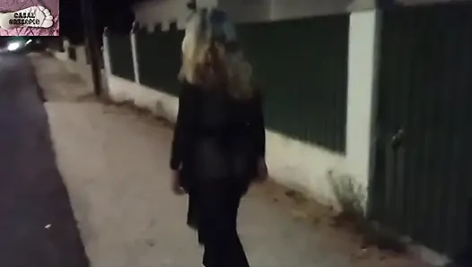 Mel showing off in public on the side of the road 13