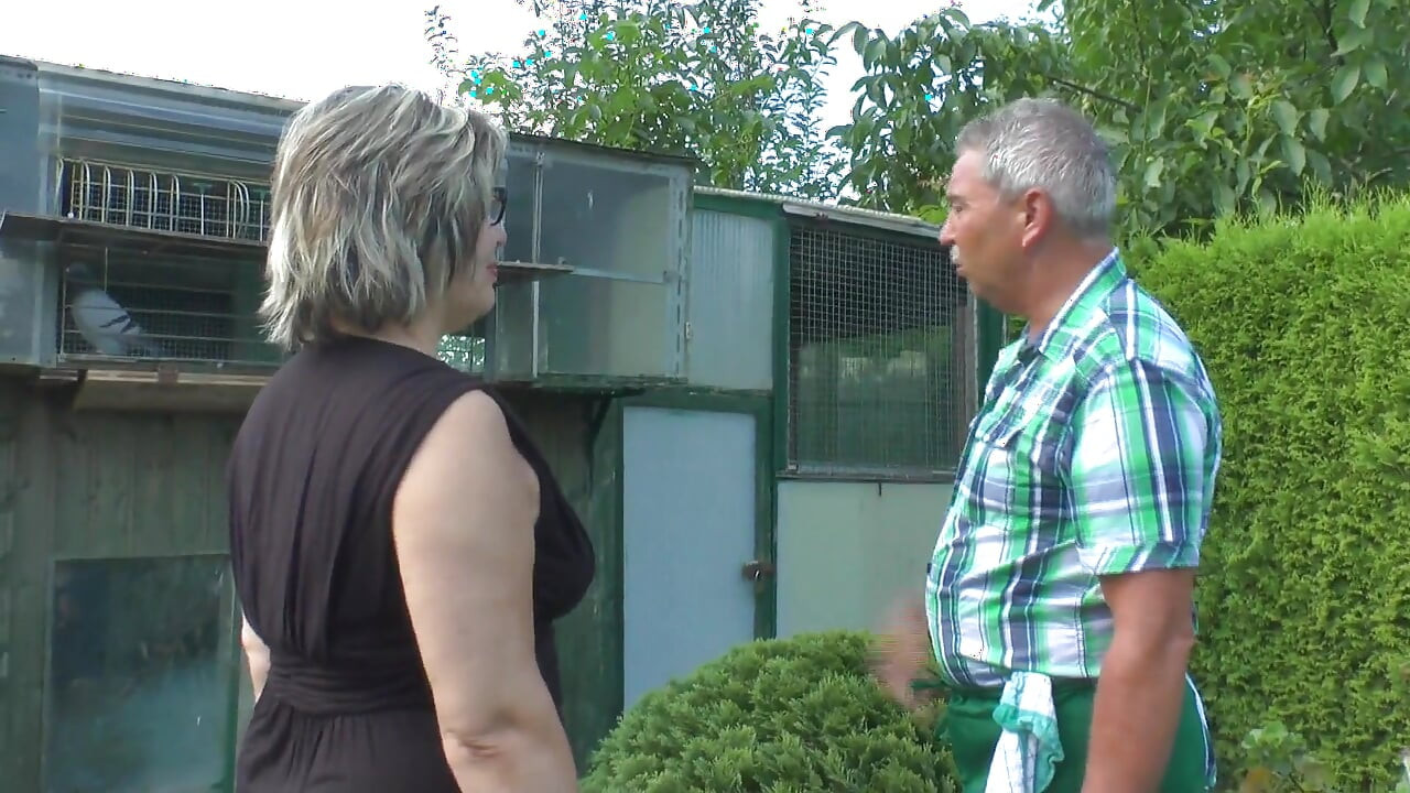Cumshot on Tits for the Old Woman in the Garden