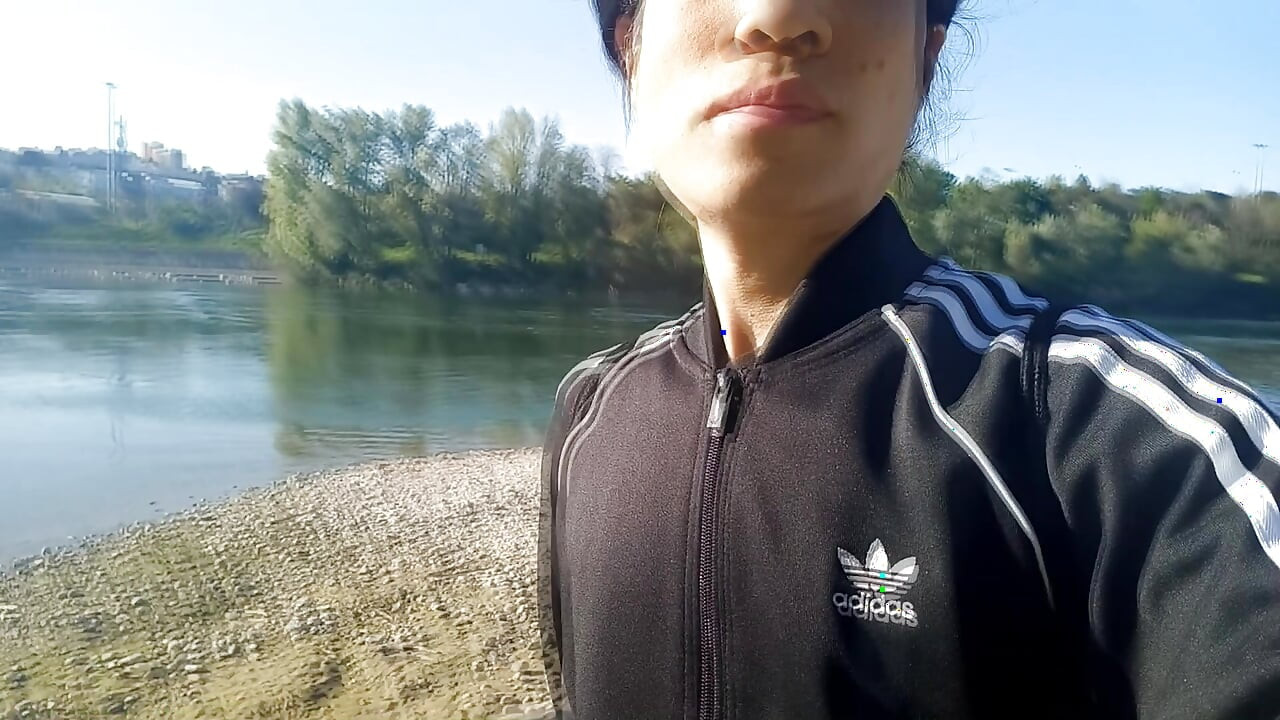 Who will spot this twink in a black and white adidas tracksuit, flashing his cock in public going commando freeballing, peeing i