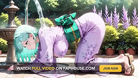 Mor kimono tanrıçası! Kırmızı Torii kapısının altındaki ıslaklığı kaldıramıyorum