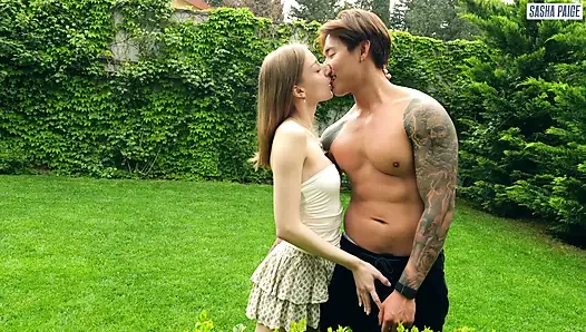 Cute Homemade Girl Fucked with Her Asian Gardener Titus Low in the Backyard of Her House!