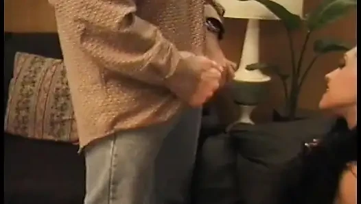 Slutty chick in mesh gets ass fingered and fucked on couch