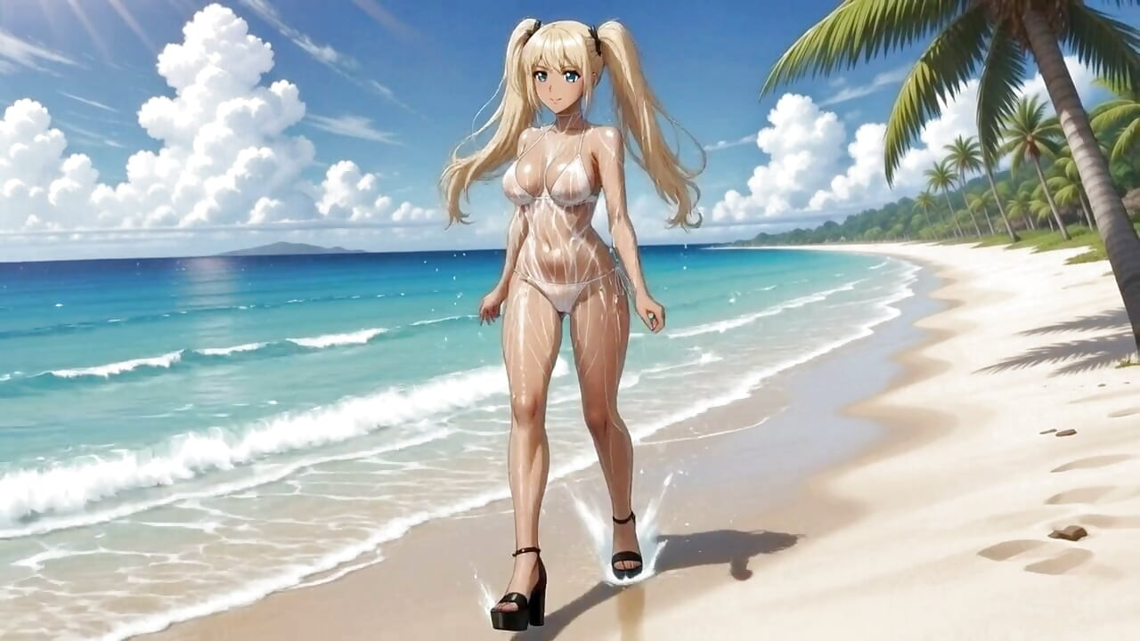 On the Beach with hot Nami - She play with her pussy