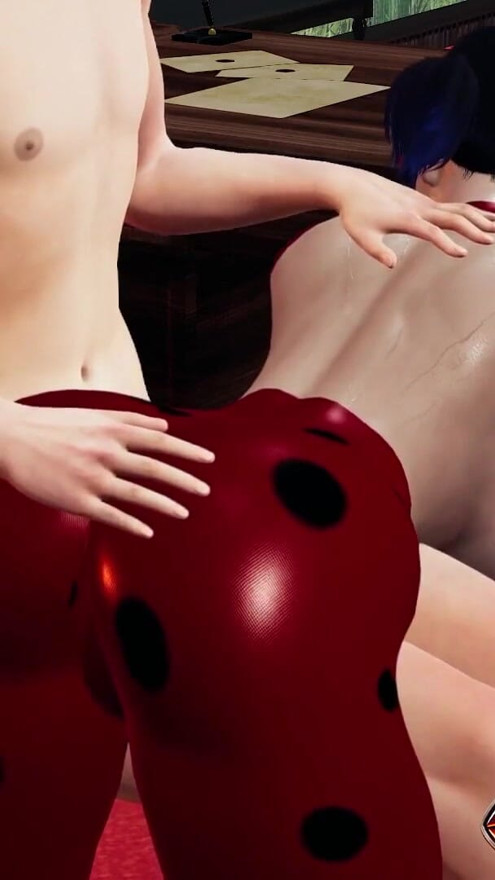 Ladybug in Rule34 Hentai Ass Spanking and Whipping While Dressed in Leather Suit, Wet Sitting Pussy | Clip 1